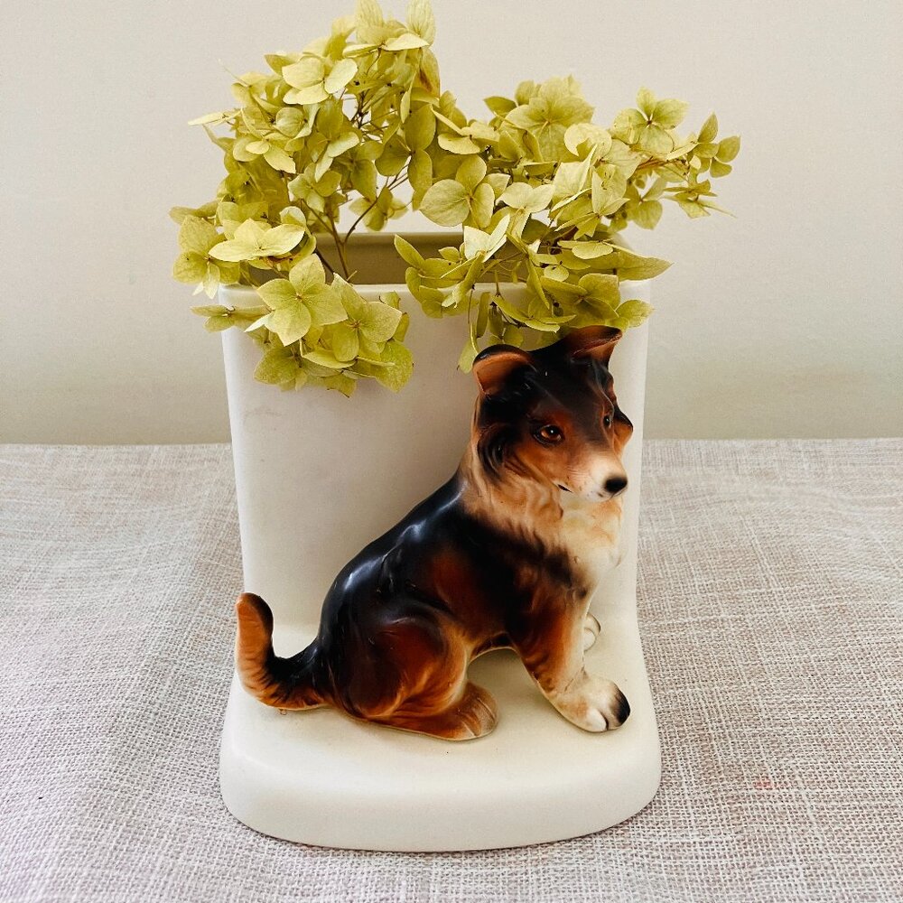 Vintage Collie Dog Planter 1950's Made in Japan